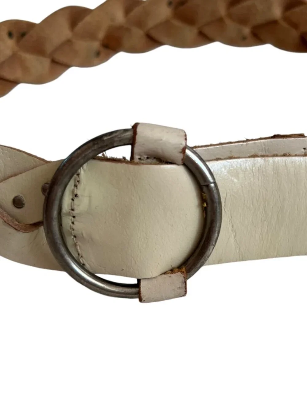Abercrombie & Fitch leather belt cream white leather braided studs Large